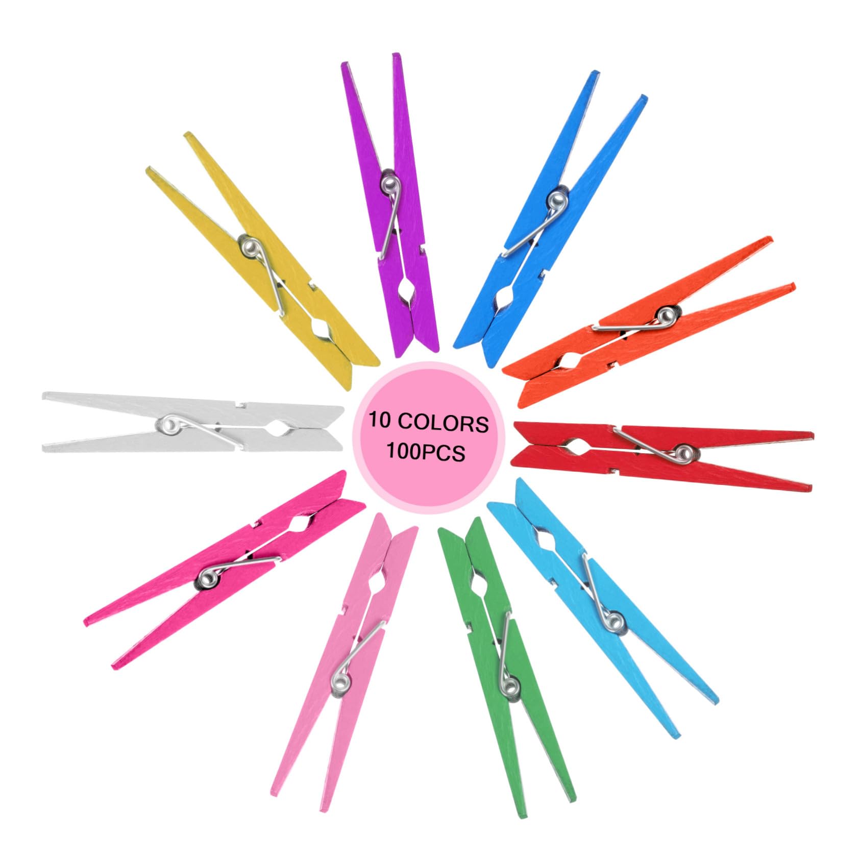 Ipetboom Mollette in Legno Colorate Resistenti 100 Pezzi 2,9 Pollici per Appendere Vestiti e Biancheria Intima a Casa