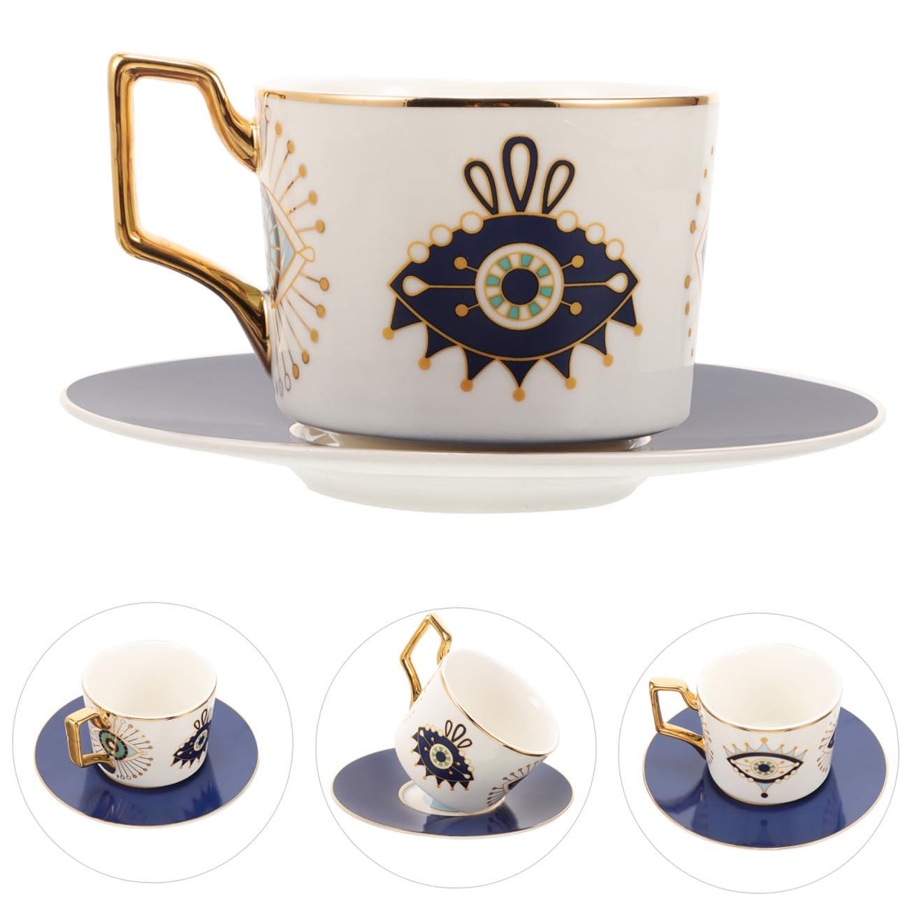 1set Tazze Da Caffè Ceramica Con Piatto Elegante Mug Decorativa Con Design Occhio Maligno Perfetta Per Tè Pomeridiano e Utilizzo Quotidiano