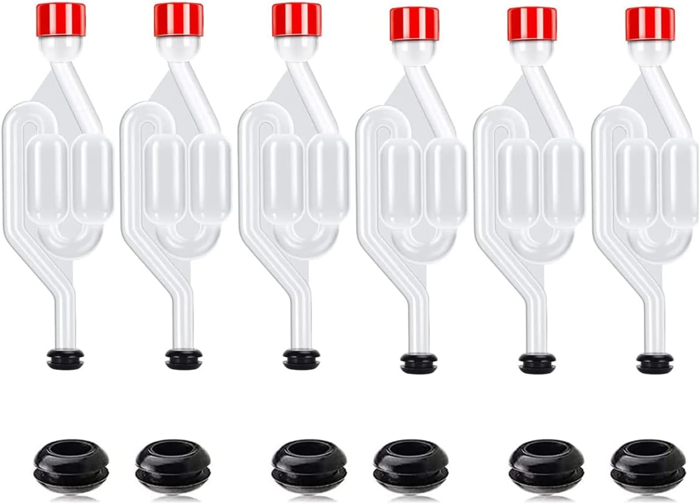 OUYOO Plastic Wine Airlock Check Valves 12 Airlocks and 6 Sealing Rings for