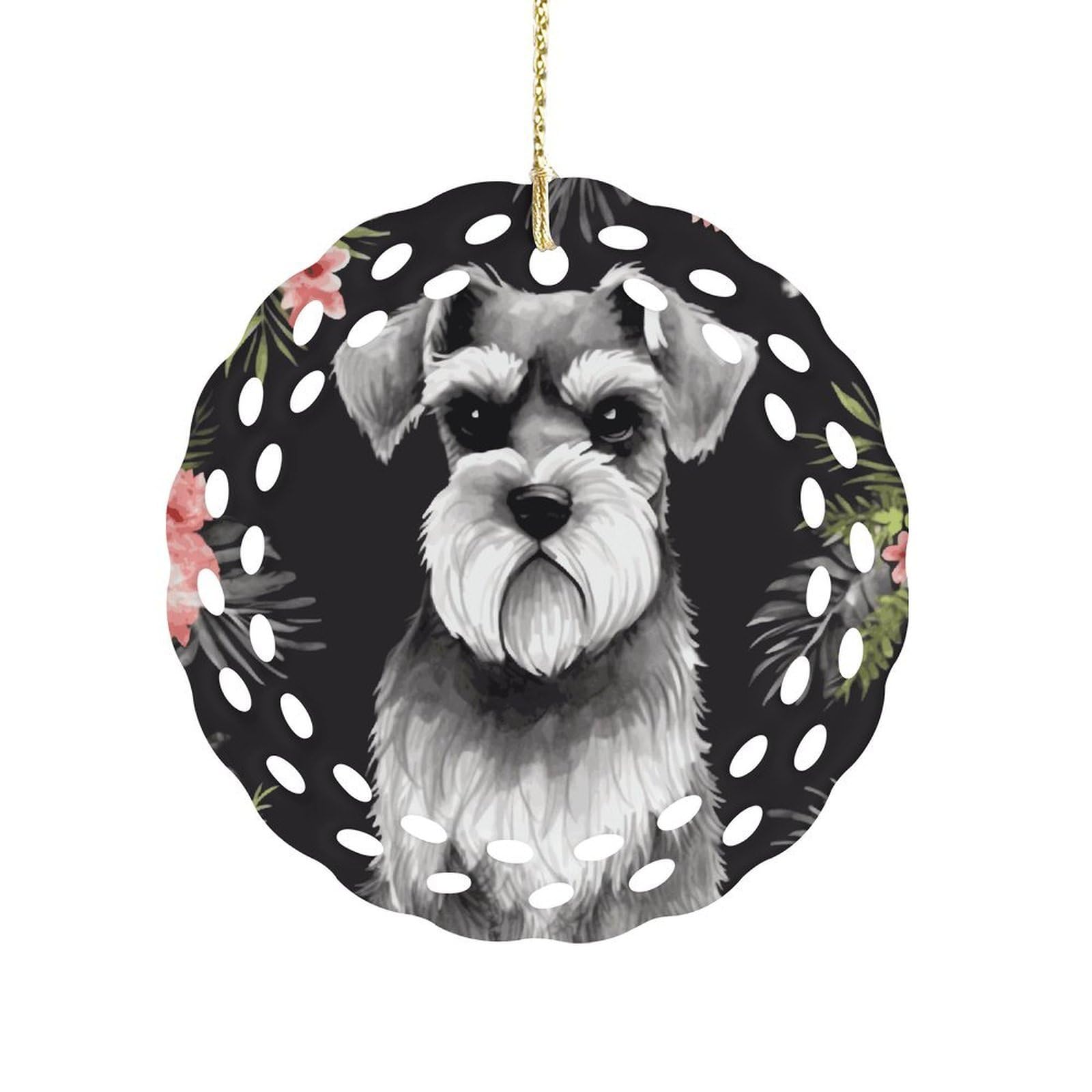 Schnauzer Christmas Ornament Holiday Hanging Decoration Xmas Tree Keepsake Personalized Xmas Tree Ornament Round Ceramic Ornaments for Keepsake Gifts Ideas Home Decor