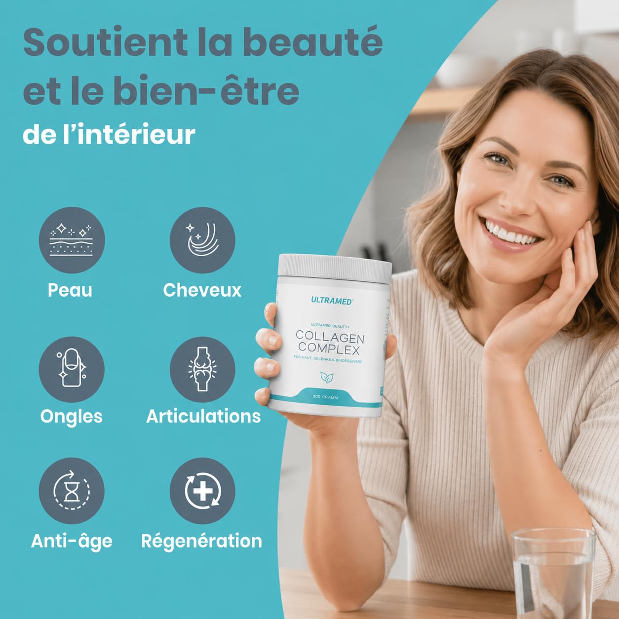 UltraMed - Poudre de collagène bioactive de qualité supérieure composée de VERISOL, TENDOFORTE & FORTIGEL + vitamine C | 300 g | peptides de marque pour la peau, le tissu conjonctif et la mobilité |