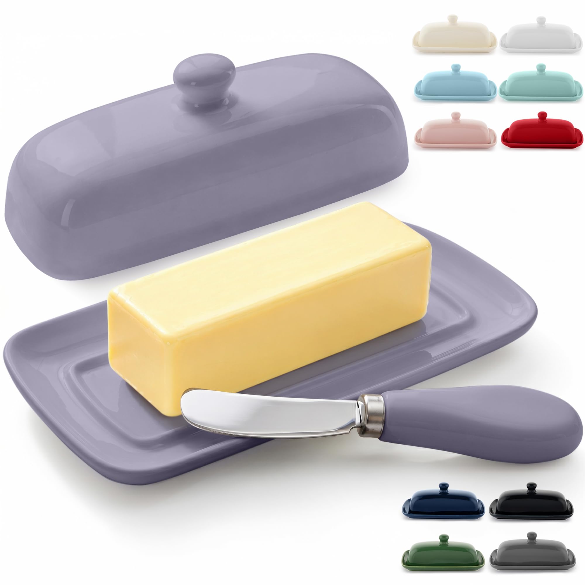 Zulay Butter Dish With Lid For Countertop - Porcelain, Ceramic Butter Dish with Knob Handle Great for Cooking - Elegant Design Butter Holder - Durable &amp; Sturdy Butter Keeper - Periwinkle