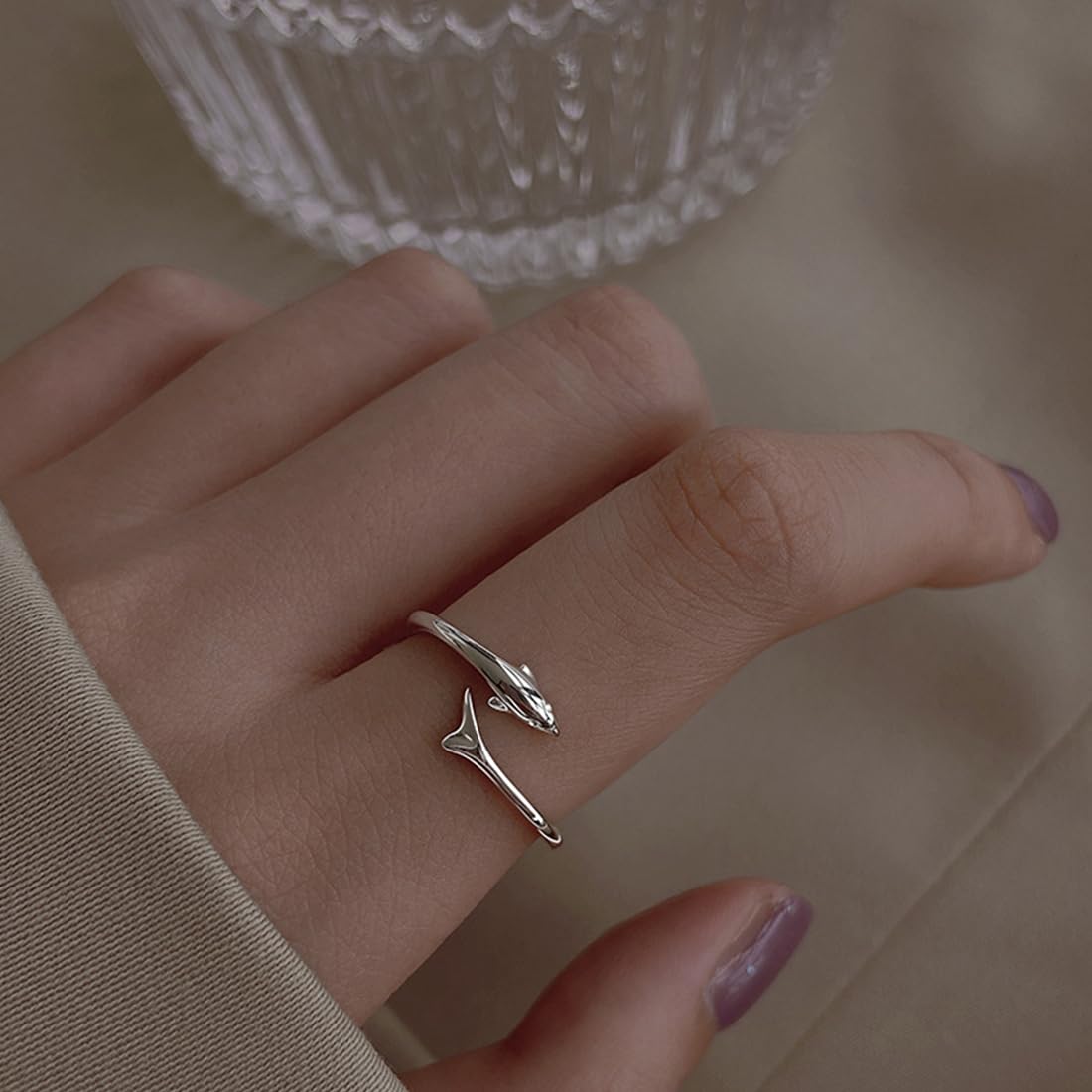 Delfin-Ring Für Damen & Mädchen – Offener Verstellbarer Silberring, Maritimes Design, Süßes Geschenk Für Tierliebhaber