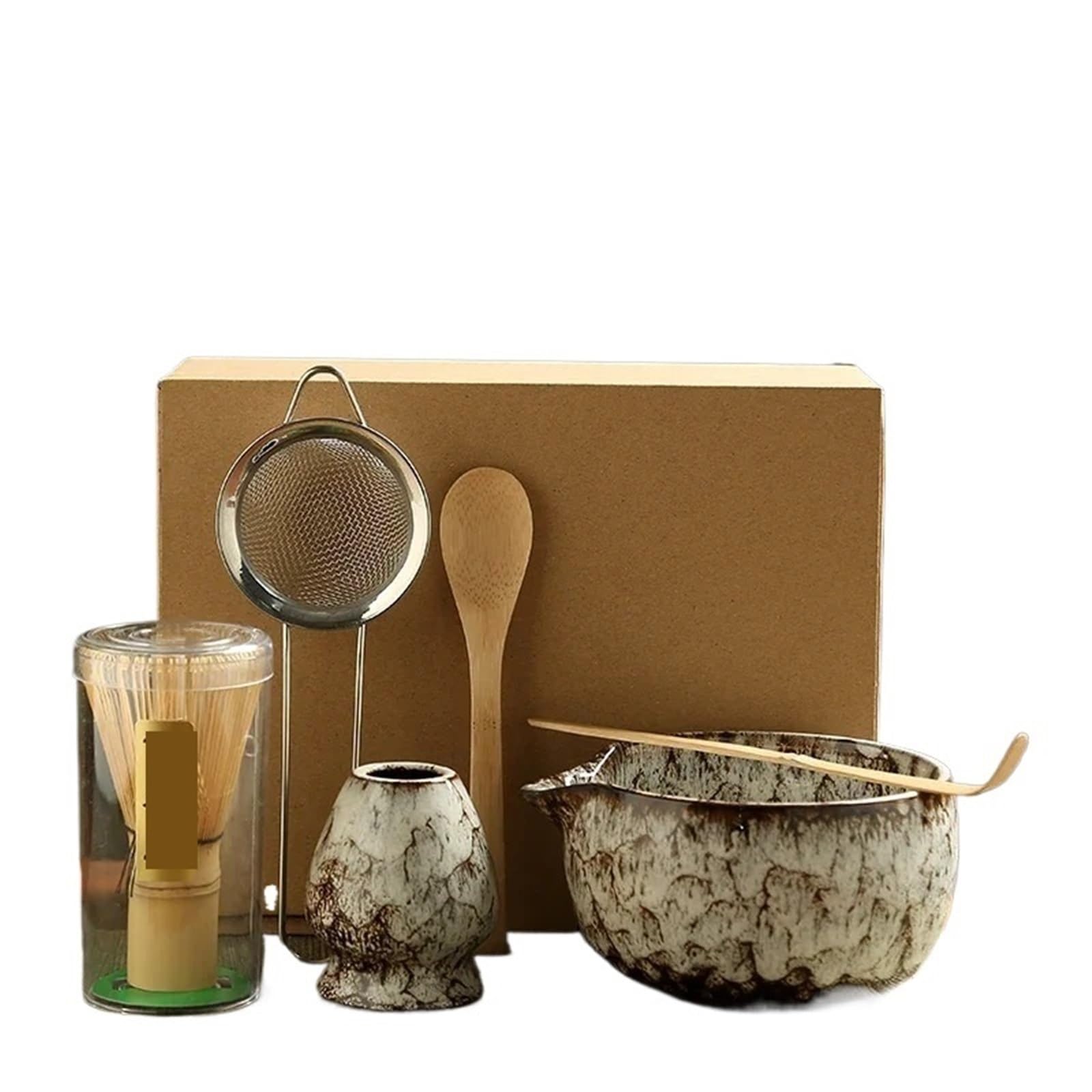 Juego de 6 licuadoras de matcha con batidor, cepillo, cucharilla y horno for tienda de bebidas, herramientas for preparar té. Juego de Té Matcha(White 6pcs)