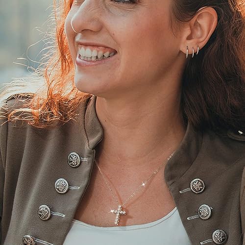 Miniatura 3 de Collar de cruz de plata de ley chapado en oro, diamantes de circonita cúbica 5A, elementos infinitos de 18 pulgadas + 2 pulgadas, joyería clásica