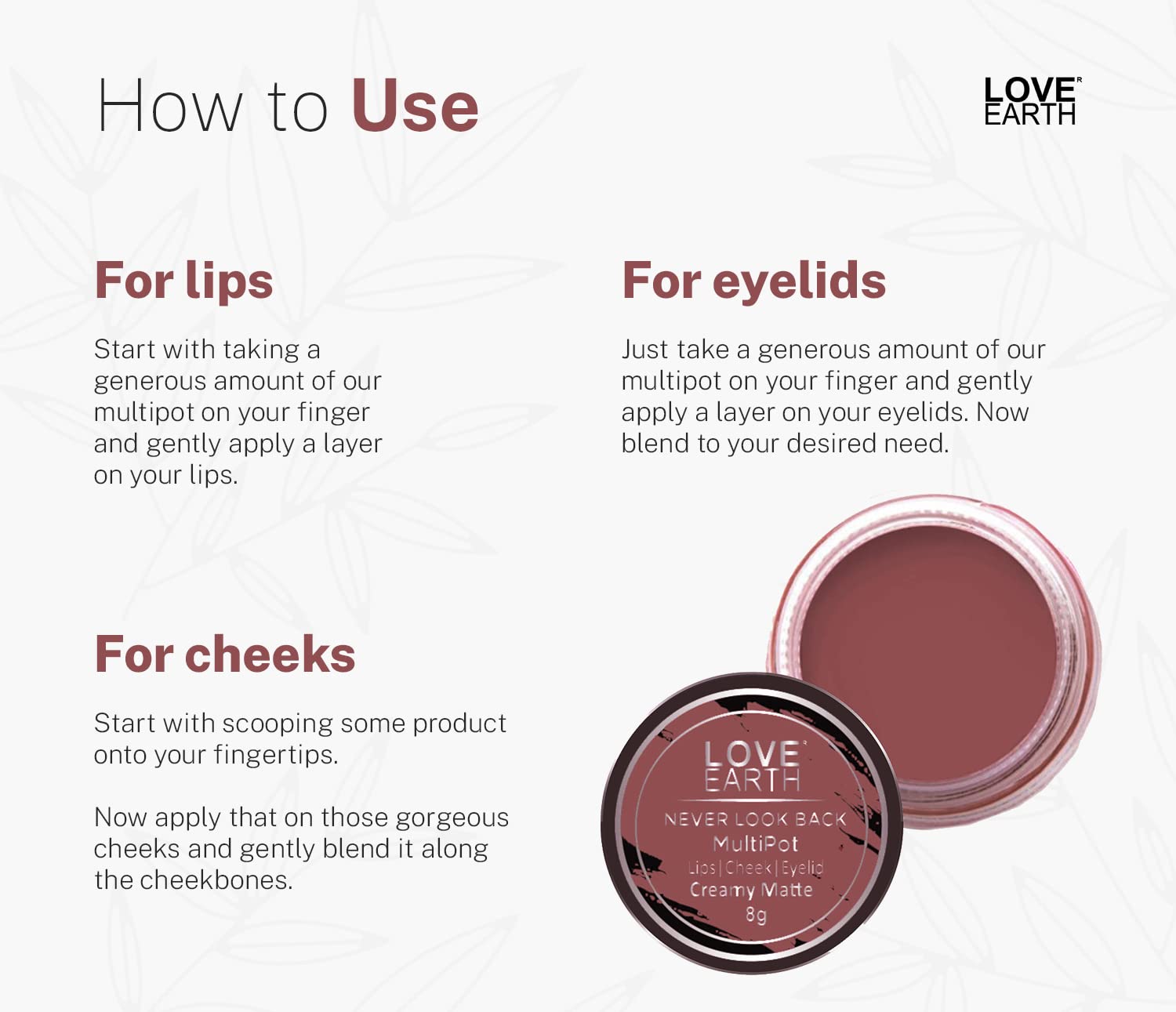 Love Earth Lip Tint & Cheek Tint Multipot-Never Look Back With Richness Of Essential Oils And Vitamin E For Lips, Eyelids & Cheeks, Matte Finish - Ruby Pink 1
