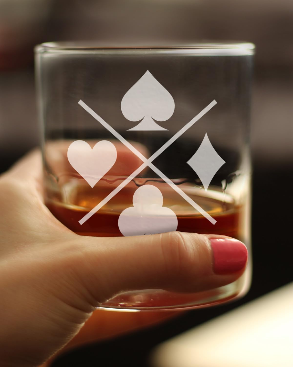 Bevvee Poker Card Suits - Whiskey Rocks Glass - Poker Players Gifts & Decor - 10.25 oz - Image 3