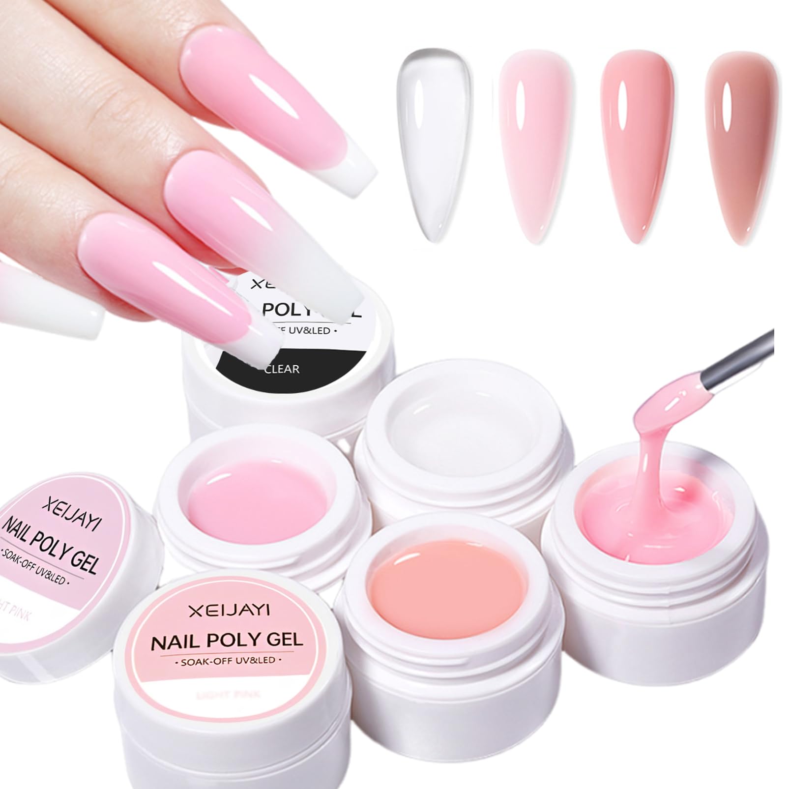 Acrylic Gel Nail Polish Set, Builder Gel for Nail 4pcs UV Cover