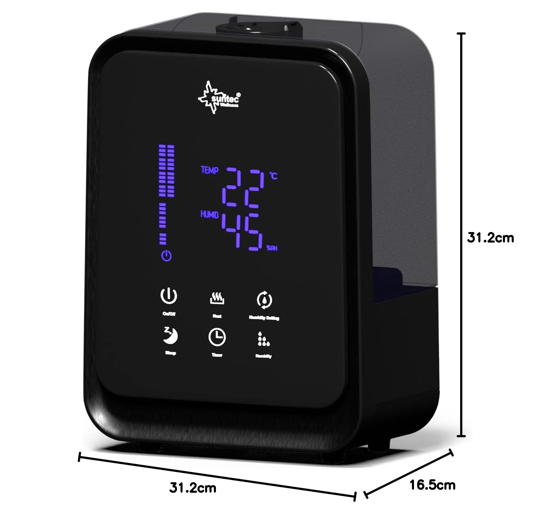SUNTEC Humidificateur à Ultrasons Monsun 6000 Noir Silencieux | Diffuseur d'Arômes Avec Réservoir d'eau de 4,5 l | Nébuliseur avec 3 niveaux de Brume, minuterie et ioniseur