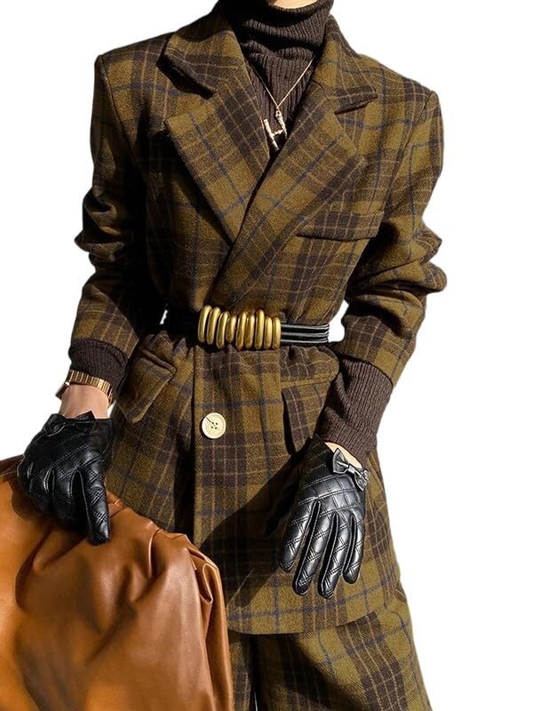 UOOZEE Women's Vintage Plaid Wool Blend Blazer Coat Oversized Long Sleeve Fall Winter Warm Casual Jacket Outerwear