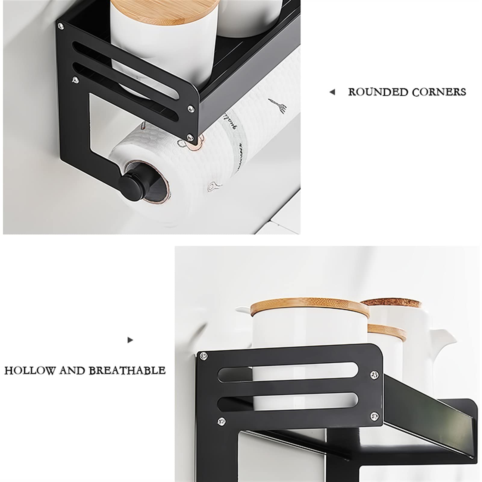 Portarollos Cocina Soporte de Toalla de Papel de Cocina Black Aluminio Spice Holder Partido Toalla de Papel Montaje de Pared Toalla de Papel Dispensador para la Cocina (30 cm) Porta Rollos Cocina