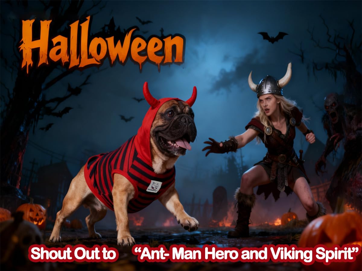 iChoue Ogień mrówka pies kostiumy na Halloween bluzy z kapturem ubrania dla średnich psów, chłopca, dziewczynki dla buldoga francuskiego, zimna pogoda, płaszcze zimowe, bluzy z kapturem, francuski