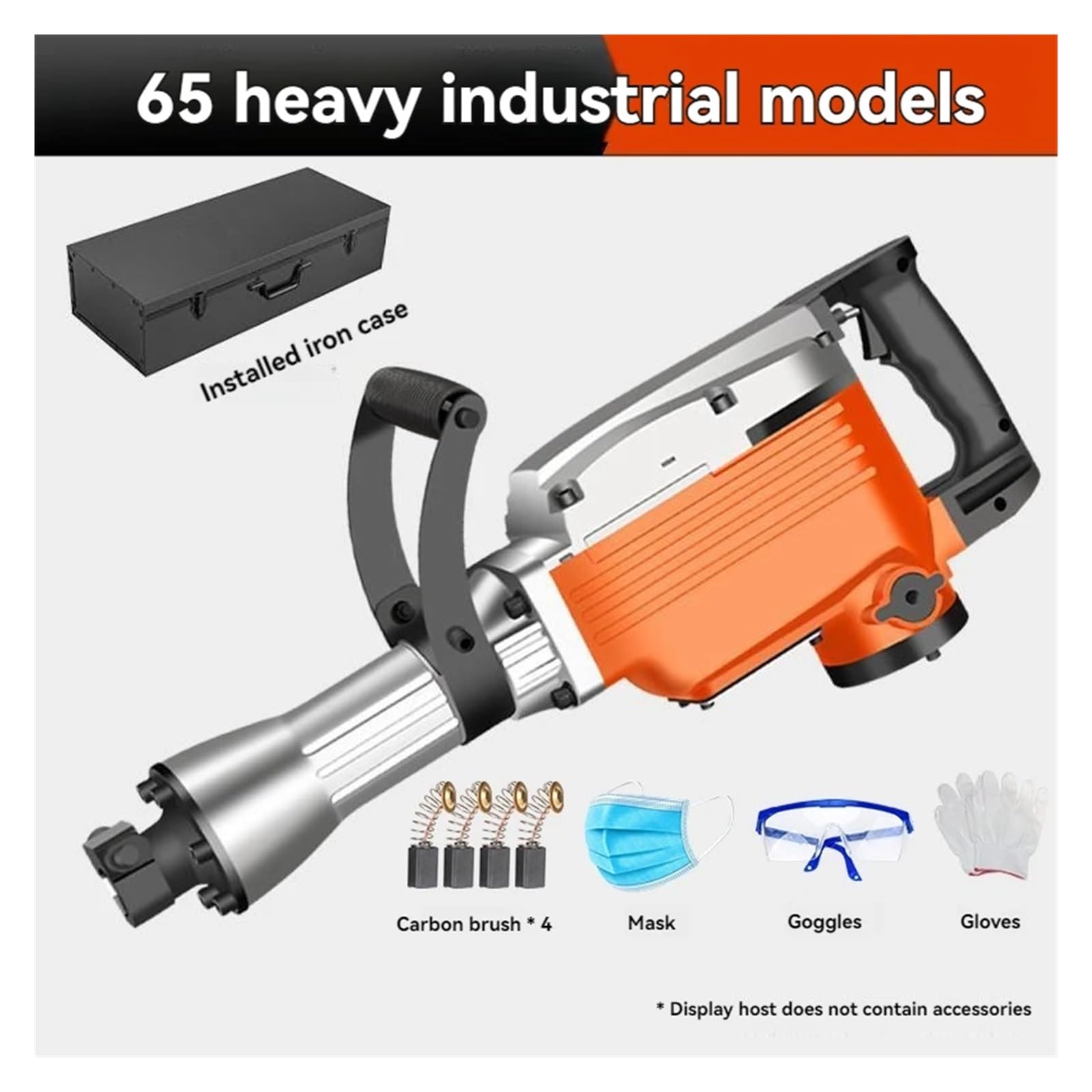 Łamacz betonu, Elektryczny młot udarowy Heavy Duty 1500W/1600W do betonu, 3 sztuki dłut, bity do mielenia, walizeczka(65 Suit)