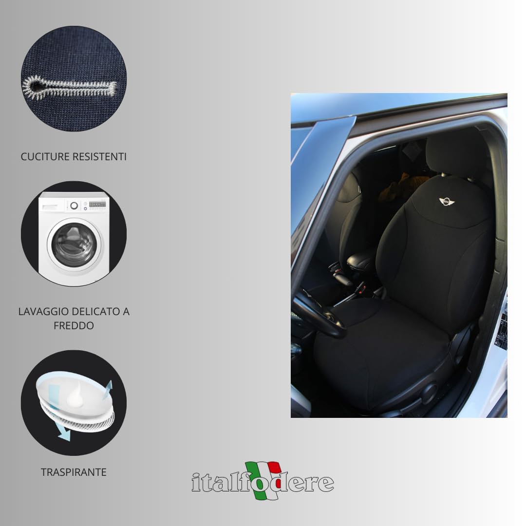 Italfodere - Coppia di Coprisedili Auto Anteriori - Compatibili con Mini Countryman - Fatti a Mano - Accoppiato Triplo - Gommapiuma e Poliestere - Accessori Auto Interno - Made in Italy