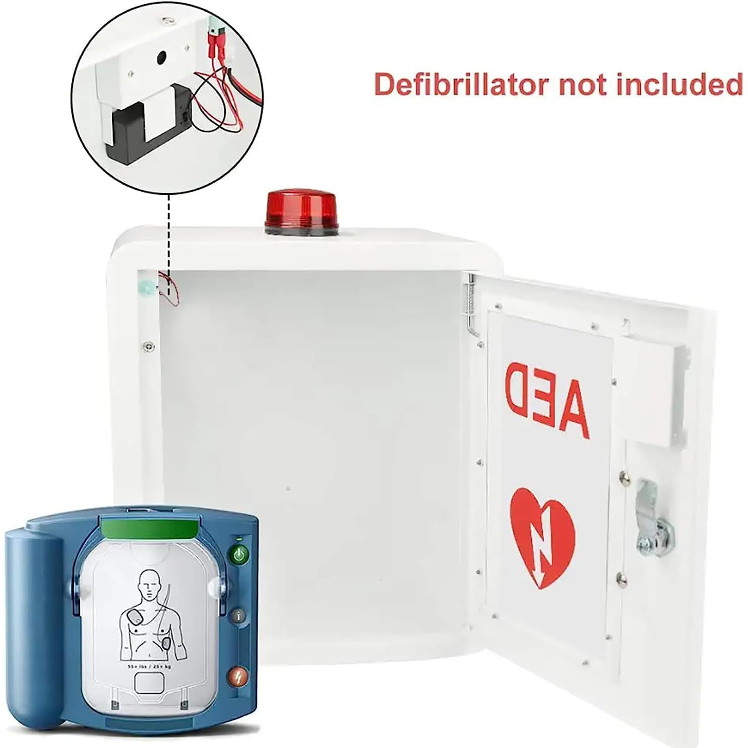 AED-Defibrillator-Aufbewahrungsschrank, wandmontierter Herz-Defibrillations-Alarmkasten aus Stahl mit Schlüssel, Erste-Hilfe-Koffer, 14,1 * 7,9 * 15,7 Zoll, passend für die meisten AED-Modelle, für