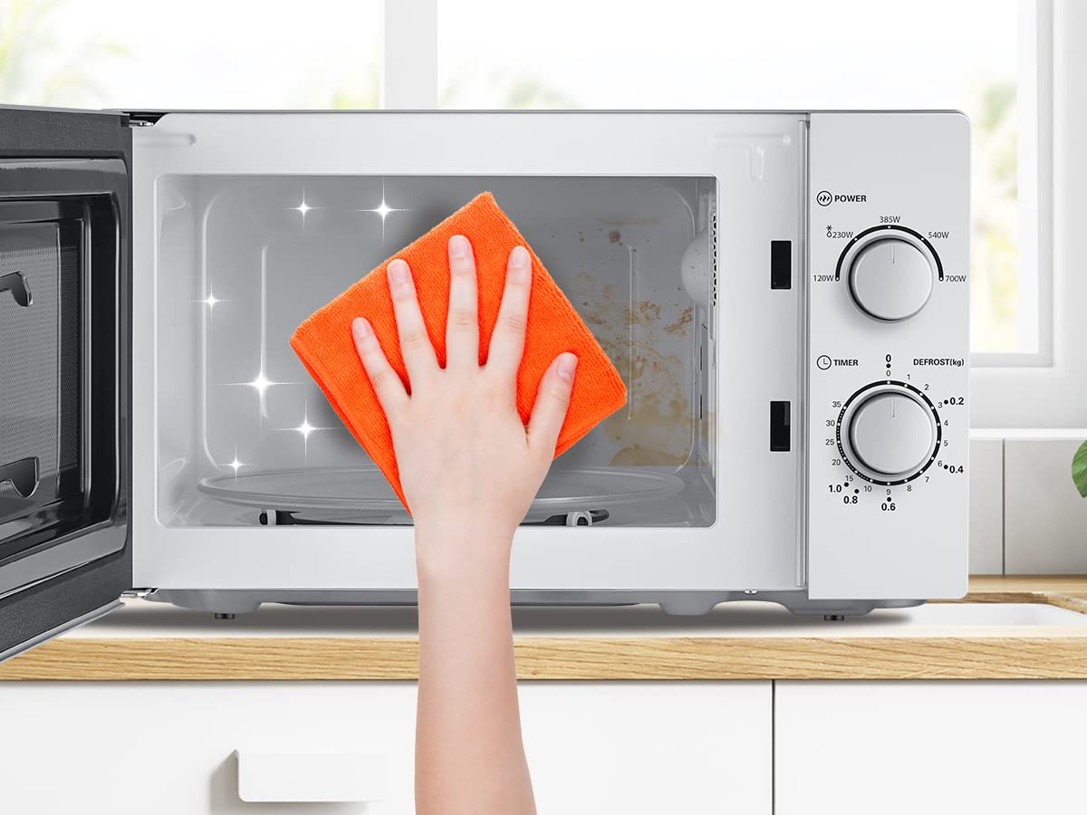 Comfee CMSN 20 si Mikrowelle/Solo-Mikrowelle mit 5 Leistungsstufen/Innenbeleuchtung/easy Defrost/360°Drehteller/Zwei Drehregler/20L/700W/ Silber
