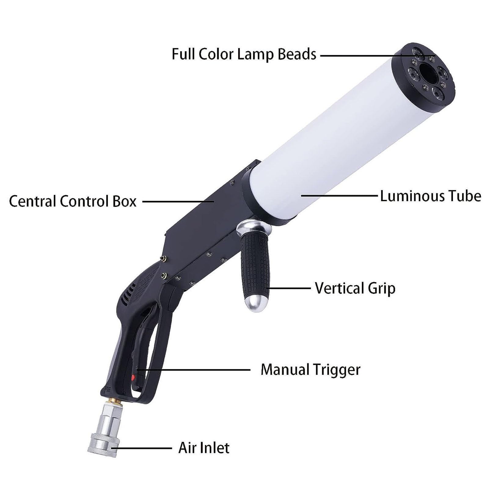 Macchina per Nebbia a Cannone a CO2, Pistola per Nebbia a CO2 Portatile, Macchina per Fumo con Effetti DJ, con Illuminazione a LED RGB e Tubo Flessibile 3M, per Feste in Discoteca con DJ