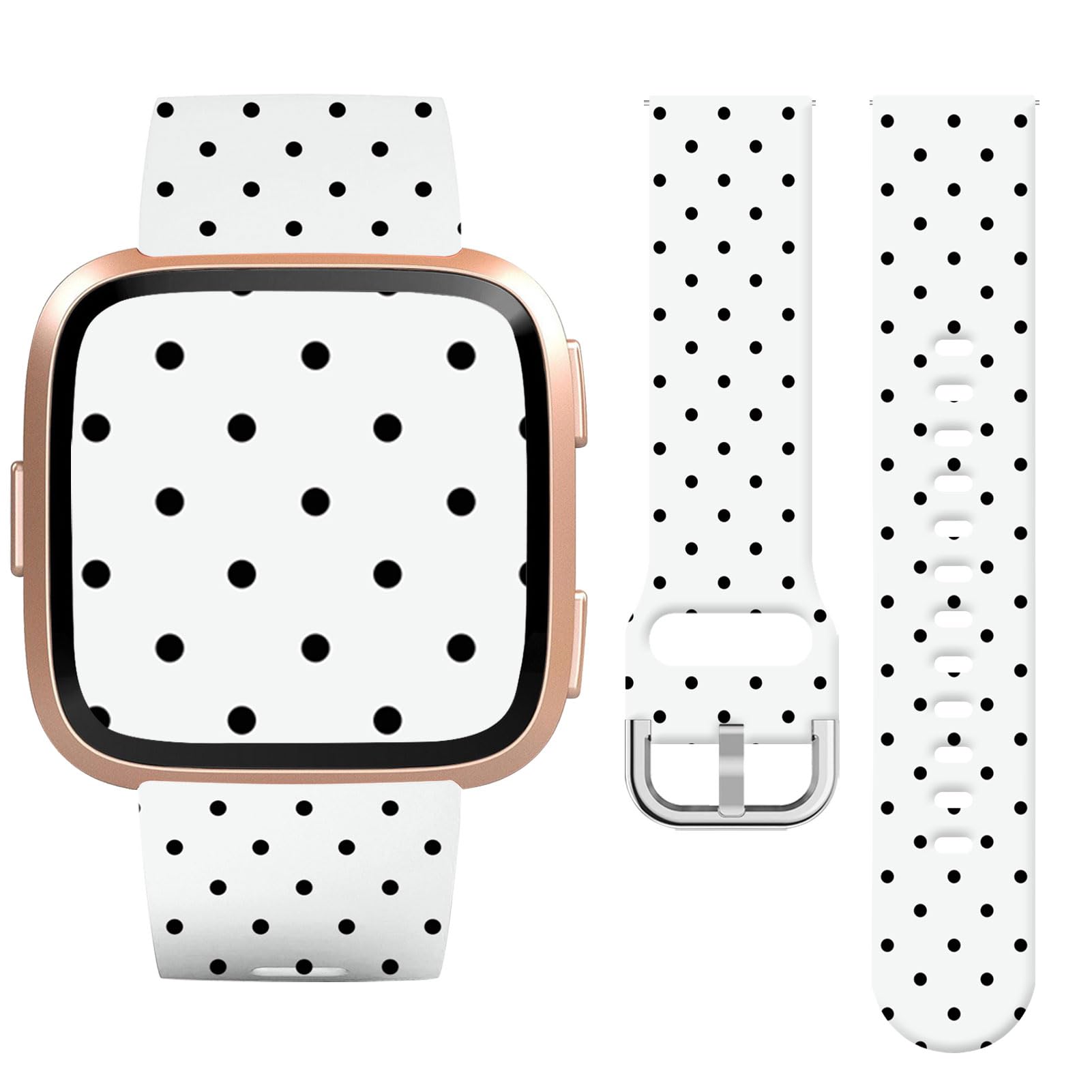 Vozehui White Polka Dot Silicone Straps for Fitbit Versa/Versa 2/Versa Lite, Soft Unique Printing Technology, Waterproof Durable Adjustable Easy Install Comfortable Replacement Band for Women Men