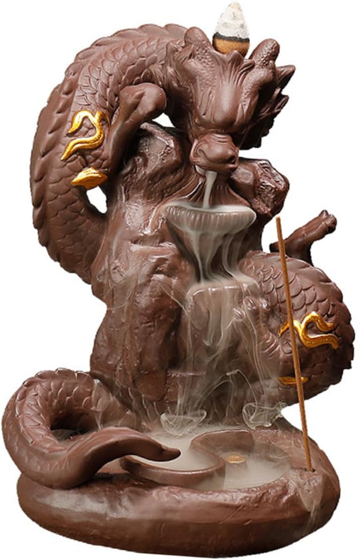 BESPORTBLE Dragon Backflow Incense Burner Ceramic Purple Clay Dragon Statue Incense Holder Home Decor for Meditation and Aromatherapy Desktop Censer