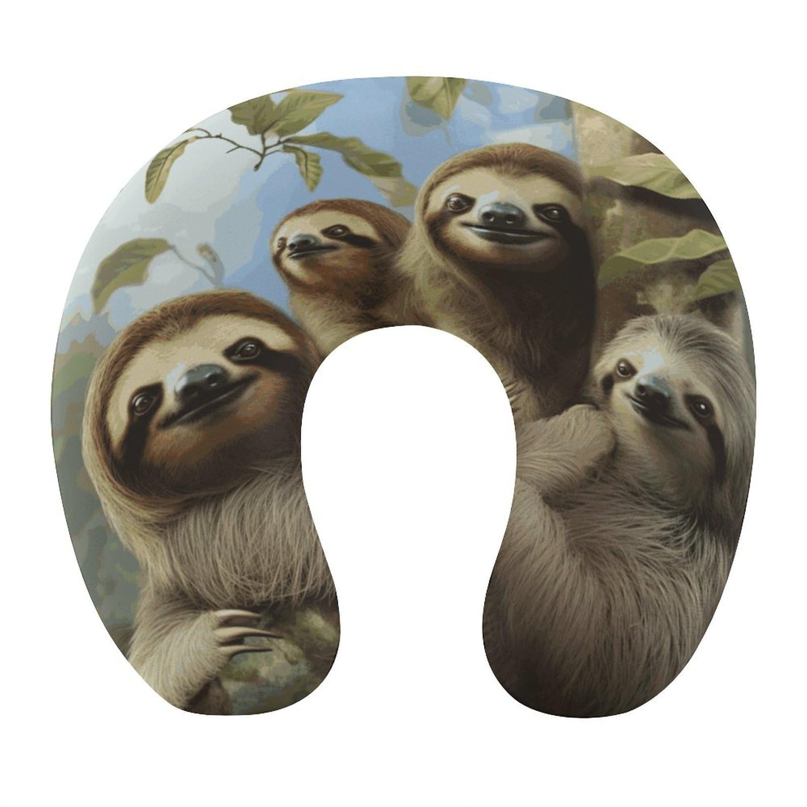 Adfgyerh Style Sloth Family U-Shaped Pillow，Memory Foam Pillow Core，Cushion ，Provide Neck Support ，Travel Pillow，Suitable For Airplanes, Cars, Homes, And Offices.