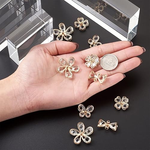 Miniatura 5 de 24 colgantes de circonio cúbico de oro claro de la flor de la mariposa del bowknot del trébol de cristal de diamantes de imitación de cabujones para