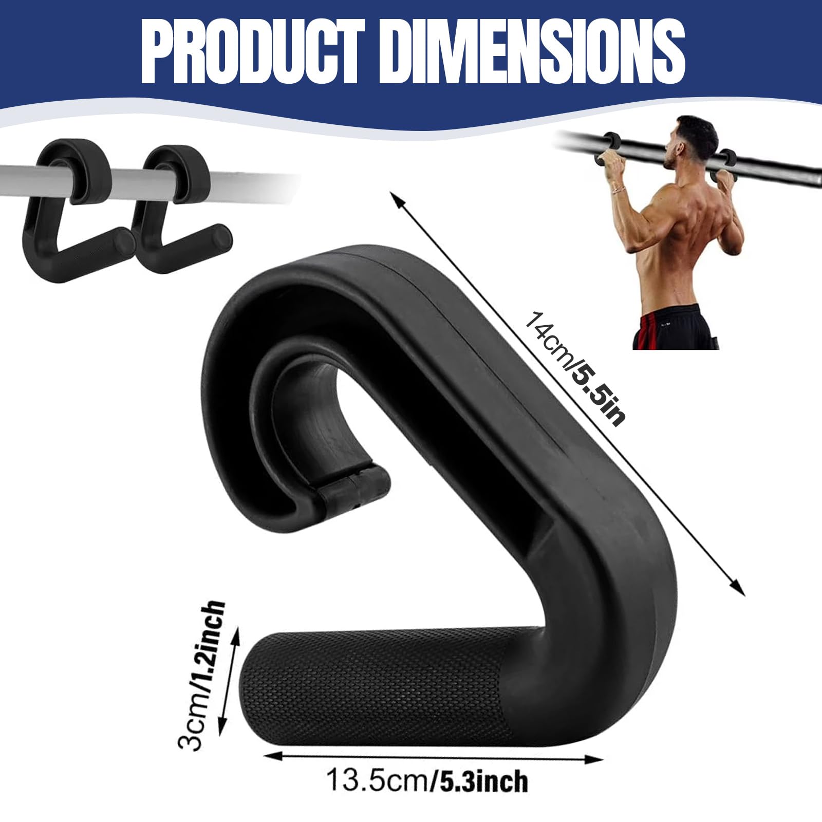 2 Stück Double D Fitness Griffe, 90°-Haken Klimmzug Griffe, Neutral Grip Griffbefestigung, Pull Up Grips, Home Gym Zubehör für Klimmzugstangen, Rückentraining, Langhanteln,Kabelzug-Aufsatz（Schwarz）