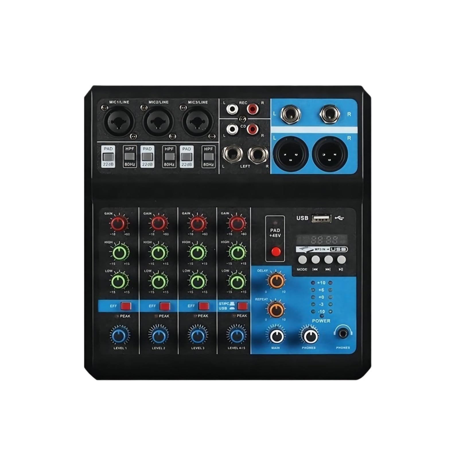 Mikser dźwięku, 5 Channel Sound Mixer Table Audio Professional Portable Digital Console Computer Recording DJ Controller Processor USB Bluetooth