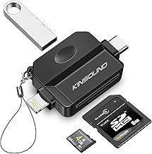 Kinsound 5 in 1 SD & TF Card Reader for iPhone with Type-C, Lighting & USB Female Ports, Memory Card Reader Compatible with TF, SD, SDHC, SDXC, MMC, RS-MMC, Micro SDXC for iPhone & Android Phone