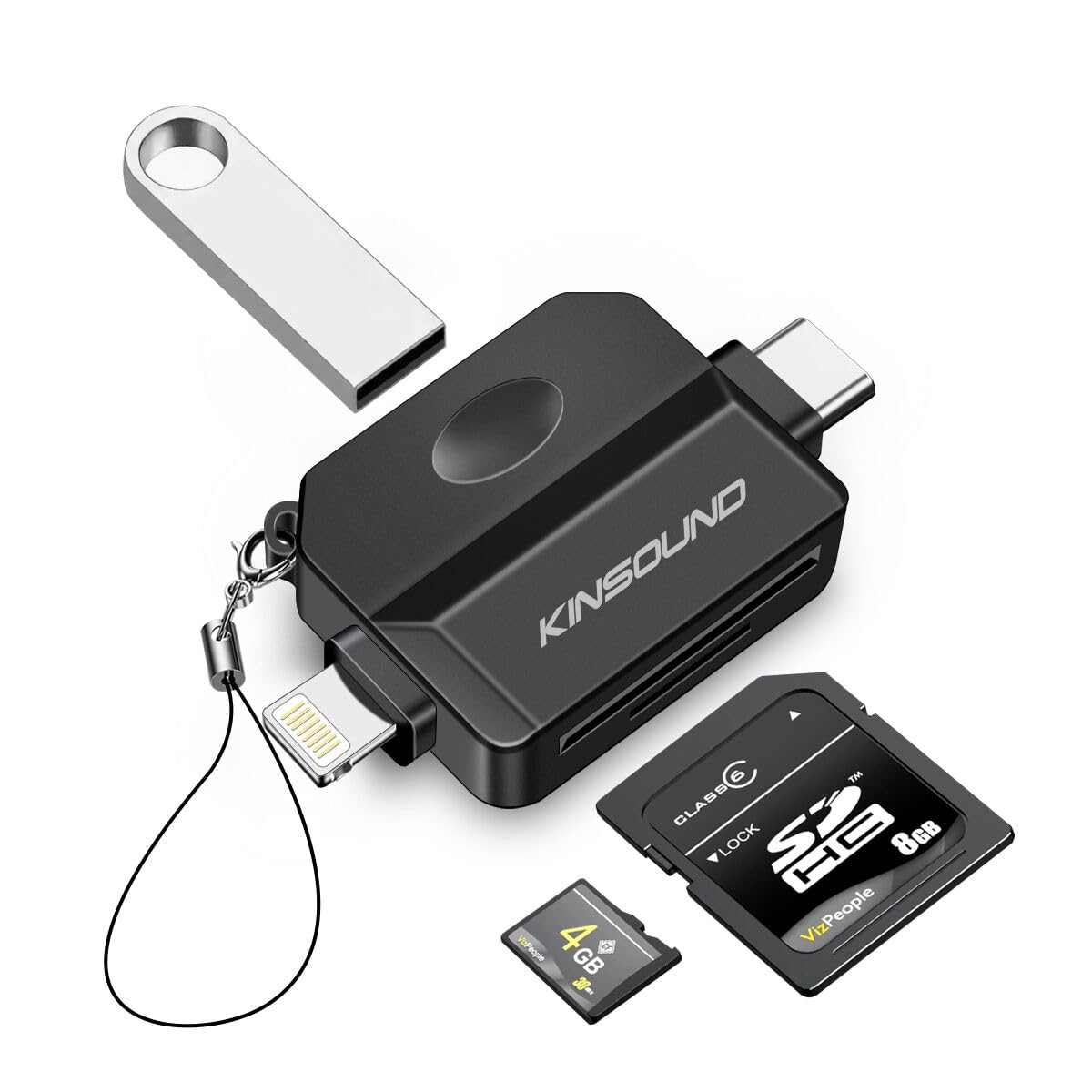 Kinsound 5 in 1 SD & TF Card Reader for iPhone with Type-C, Lighting & USB Female Ports, Memory Card Reader Compatible with TF, SD, SDHC, SDXC, MMC, RS-MMC, Micro SDXC for iPhone & Android Phone Kinsound 5 in 1 SD & TF Card Reader for iPhone with Type-C, Lighting & USB Female Ports, Memory Card Reader Compatible with TF, SD, SDHC, SDXC, MMC, RS-MMC, Micro SDXC for iPhone & Android Phone