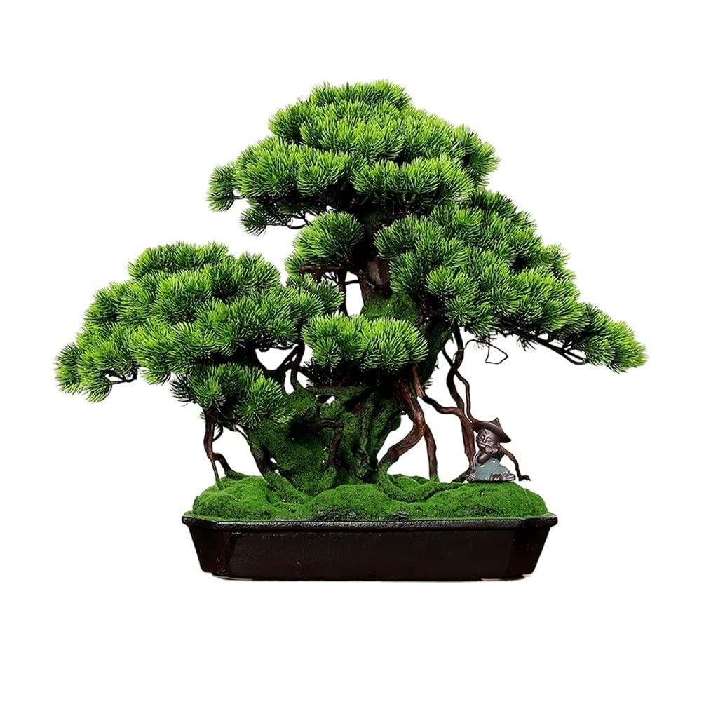 SWENEEN Artificial Small Bonsai Tree Artificial Pine Tree Fake Green Plant Tree Artificial Potted Plant Ceramic Little Monk Zen Decor For Home And Office Desktop Ornaments Living,