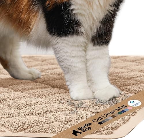 GORILLA GRIP Tapete para caja de arena para gatos, resistente al agua, respaldo texturizado, fácil de limpiar, menos residuos y suelos limpios, 17 x