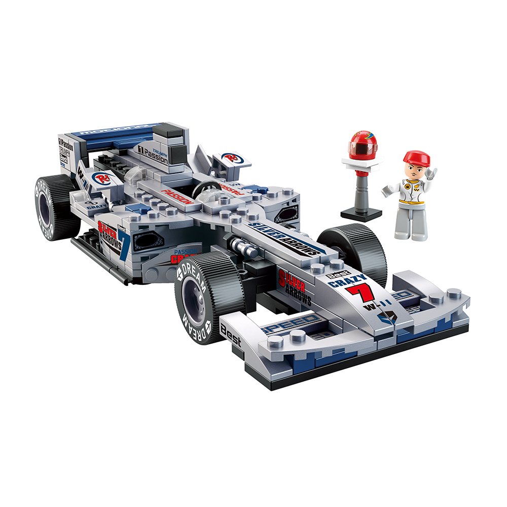 Sluban Formula Silver Arrow Race Car Building Set box and assembled car