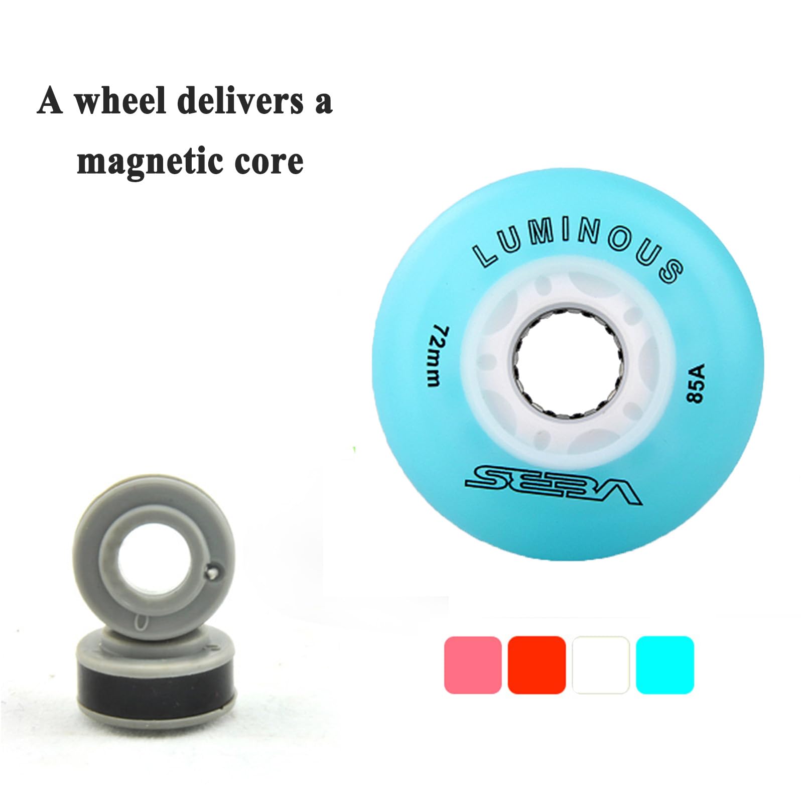 Lot de 8 roues de rechange lumineuses pour patins à roues alignées, 85A pour enfant et adulte (différentes tailles et couleurs) avec noyau magnétique, pour patins à roues alignées de 80 mm Lot de 8 roues de rechange lumineuses pour patins à roues alignées, 85A pour enfant et adulte (différentes tailles et couleurs) avec noyau magnétique, pour patins à roues alignées de 80 mm