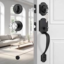 Black Front Door Lock Set with Deadbolt, Crystal Knob
