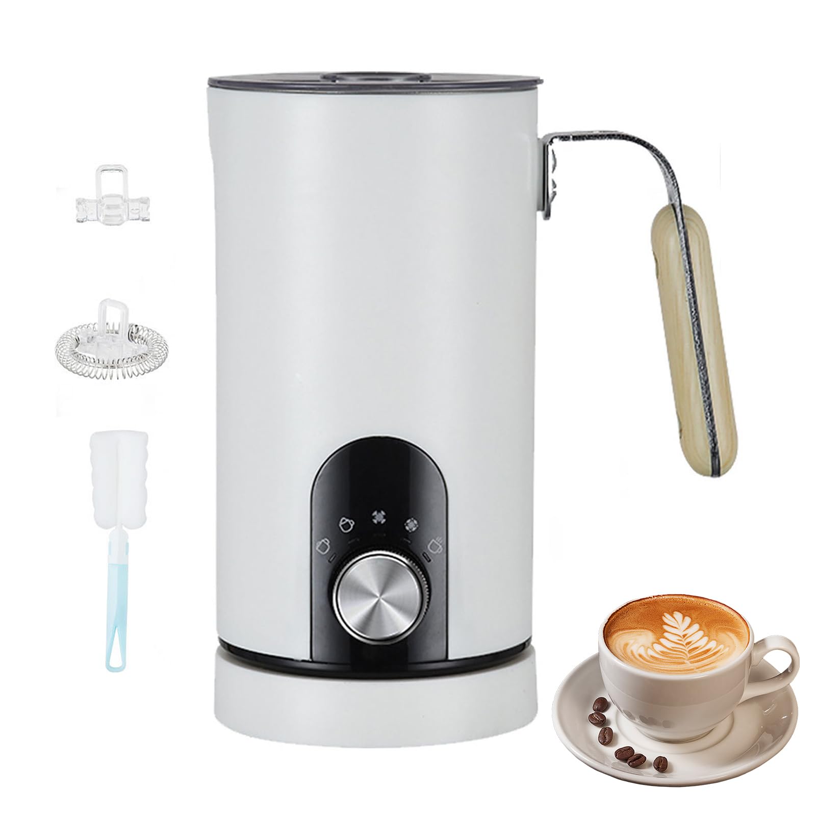 Elektryczny Spieniacz Do Mleka, Spieniacz Do Kawy Na Gorąco I Na Zimno O Pojemności 590 Ml Z 4 Trybami, Cicha Praca, Parowiec Do Mleka Do Latte, Cappuccino I Macchiato white Knobs