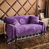 HM&DX Plush Sofa Cover Vintage Lace Jacquard Thick Sofa slipcover Throw Non Slip Stain Resistant Couch Cover Furniture Protector-Purple 230x300cm(91x118inch)