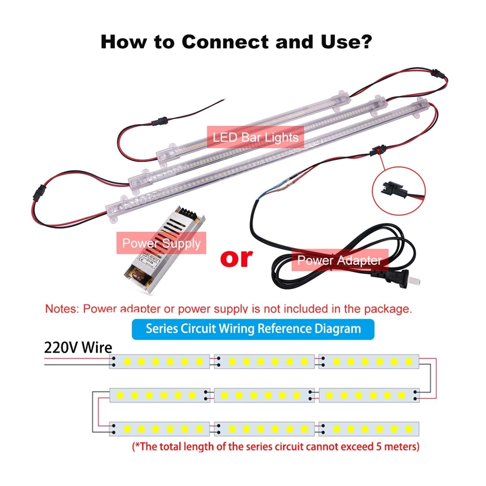 Barre Lumineuse LED 220V, 2835, Haute Luminosité, 72 Diodes/m, 30/40/50cm, Tube en Aluminium, Bande Lumineuse Rigide for Éclairage sous-Meuble De Cuisine(5PCS 50CM,Cold White 6000K)