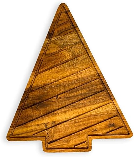 Affinity Decor Plato de acacia orgánica para cortar la cocina para cortar la charcutería queso y verduras tabla de árbol de Navidad rebanada 125