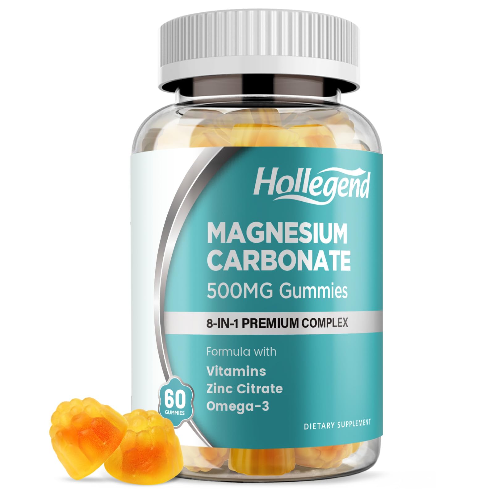 Magnesium Carbonate Gummies, Magnesium Carbonate Complex 500mg Supplement with D3 & K2 for Women & Men, with Zinc, Vitamin C, B6 & B12, Muscle & Digestive Support, Mango Flavor, Sugar Free, 60 Ct