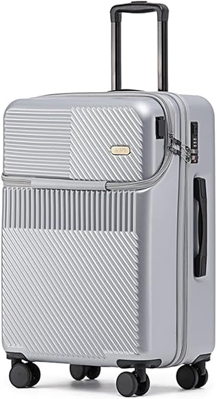 Amazon | スーツケース キャリーバッグ スーツケース 機内持ち込み フロントオープン 機内持ち込み キャリーバッグ 小型1泊2日  USBポートスーツケース フロントオープン 軽量(20寸 1泊2日, シルバーグレー) | スーツケース