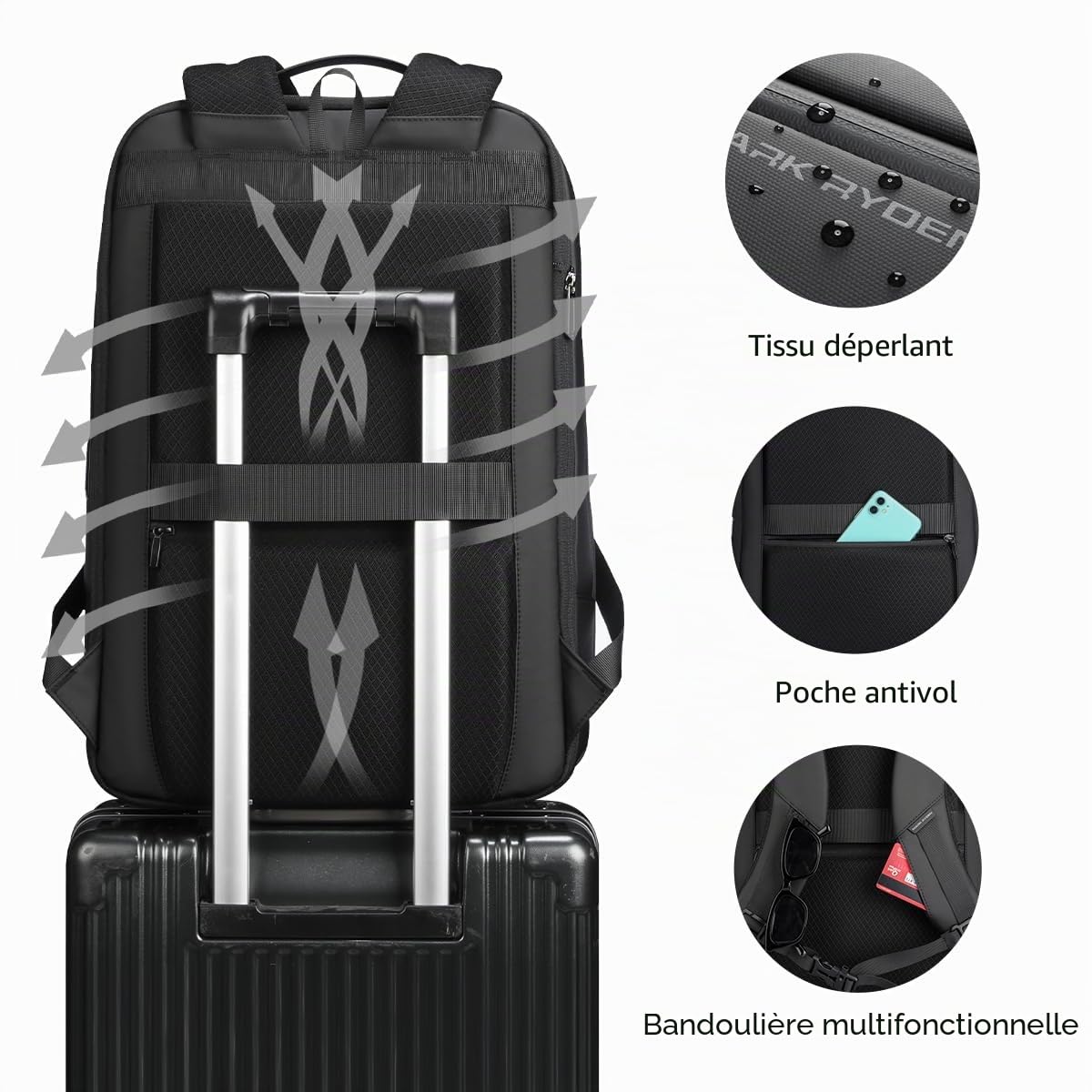 MARK RYDEN Sac à dos pour ordinateur portable d'affaires de 15,6 pouces, extensible de 25 à 35 L, sac à dos de voyage de grande capacité, sac à dos de cabine étanche 45 x 30 x 25 cm, sac à dos de