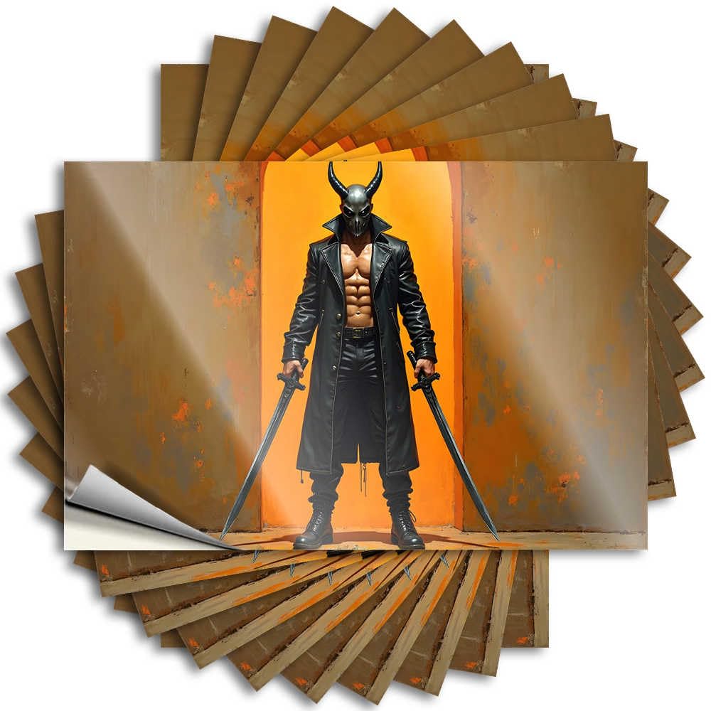 Saying Cool Room Stuff | Unique Tumbler Muscular Figure in Leather Armor with Horned Mask Holding Swords for Paw(12X18CM)
