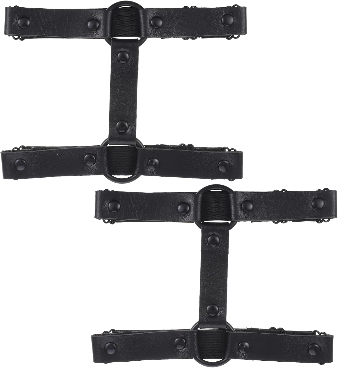 2 PCS Adjustable Thigh Garter, Black Thigh Harness, Leg Garters for Thighs, 2 Rows Fashion Elastic Leg Garter Belt for Women, Black PU Leather Punk Gothic Harness