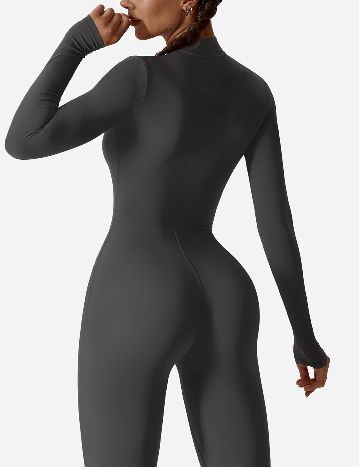 YEOREO Women Long Sleeve Workout Jumpsuit Zip Up Romper Bottom Pants Bodysuit Bodycon Sexy One Piece - Image 5