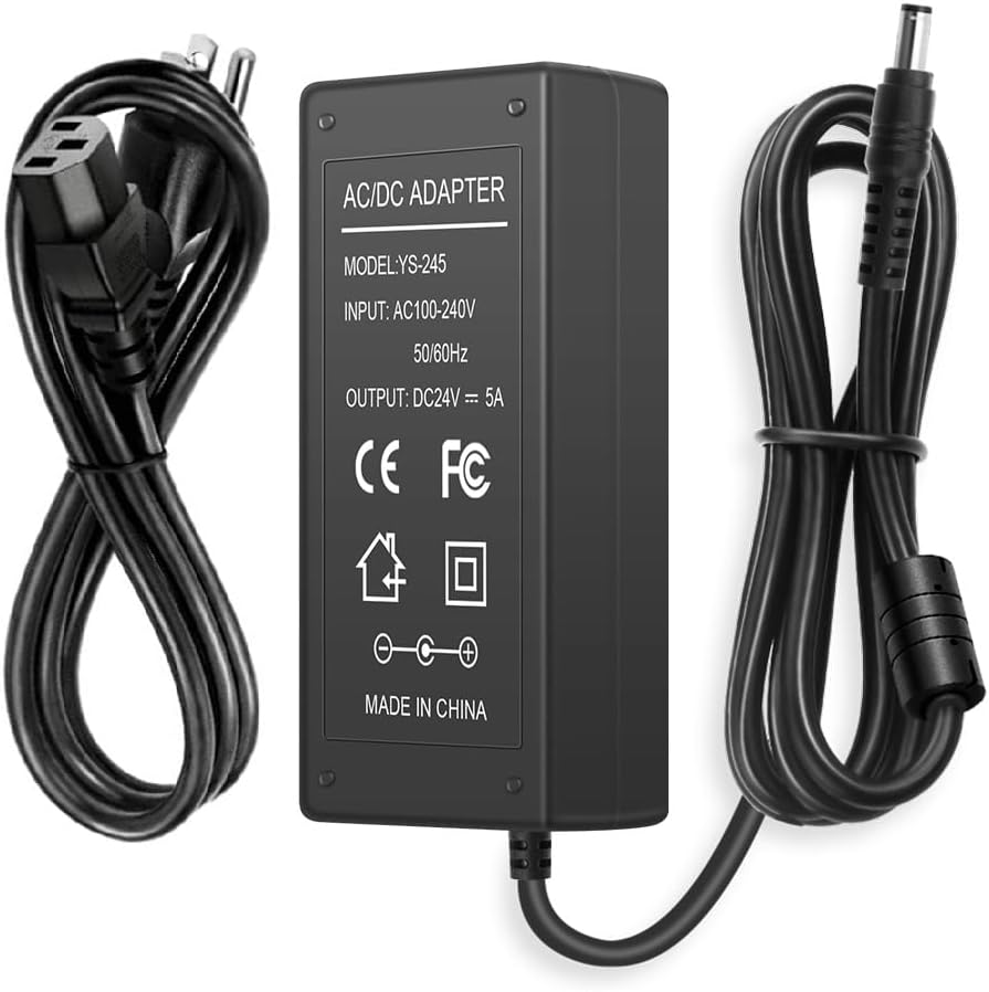 24V 5A Power Supply Adapter 120W AC Adapter 100-240V 50-60Hz to DC 24 Volt 5 Amp Cord with 【5.5mm x 2.5mm Barrel Plug】, 24VDC AC/DC Switching Transformer Converter