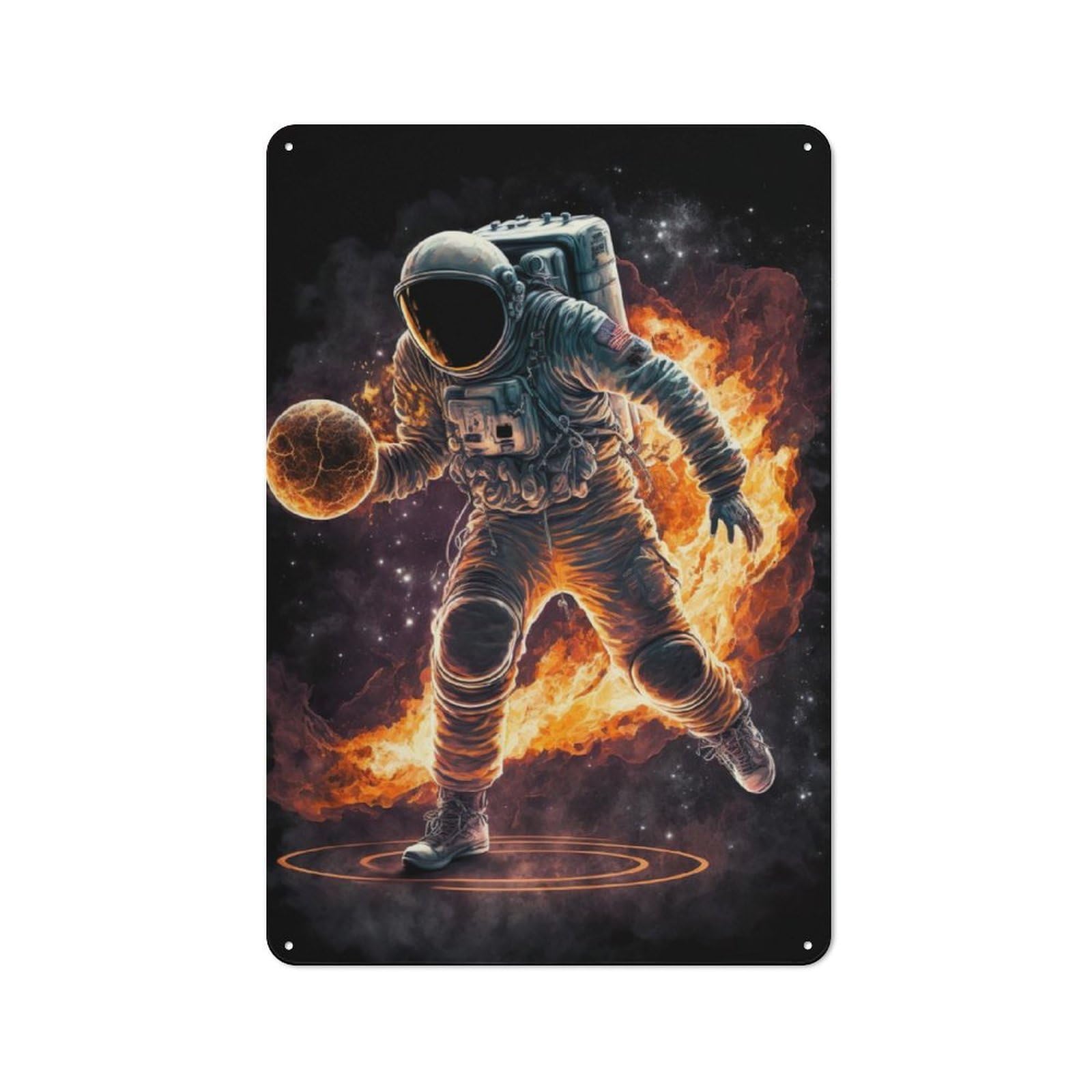 Junmoney Basketball Astronaut Space Rustic Metal Sign 30X20cm For Lounge Or Reading Corner, For Reading Corner Decorators