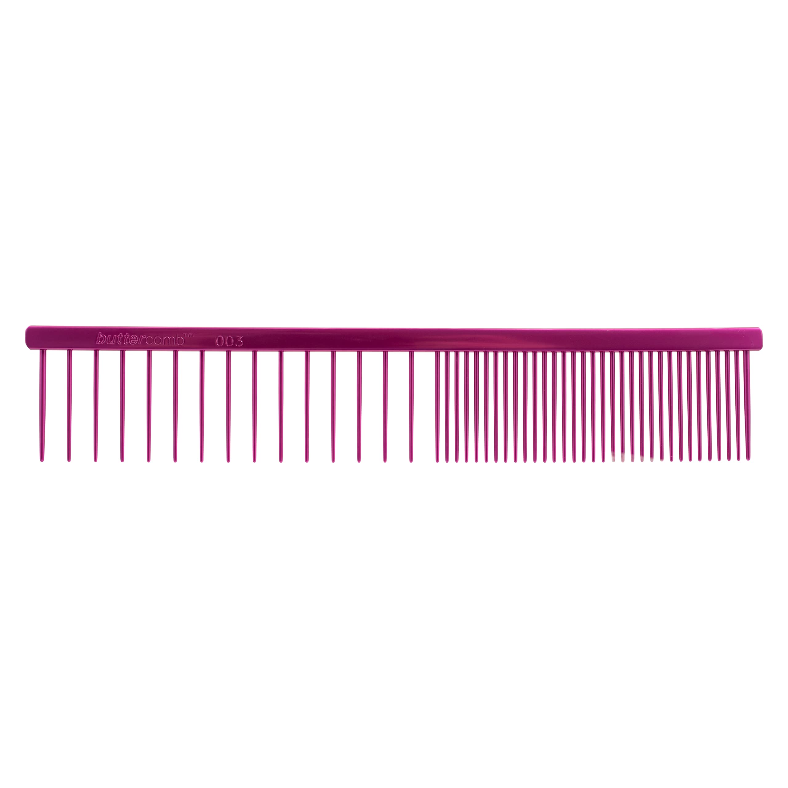 Chris Christensen 003 7.5 Inch Fine/Extra Coarse Colored Butter Comb, Groom Like a Professional, Rounded Corners Prevent Friction & Breakage, Solid Brass Spin with Steel Teeth, Chrome Finish, Pink