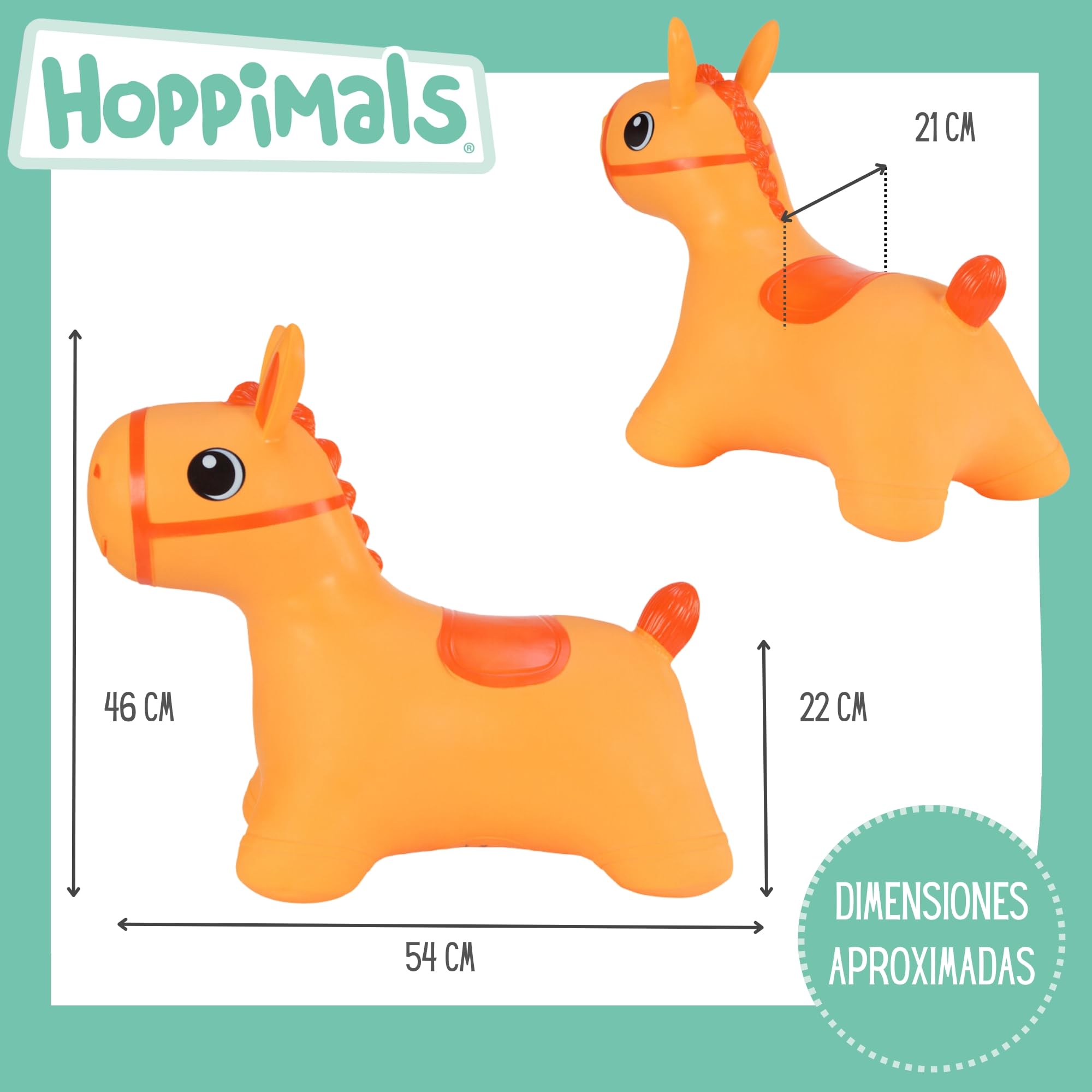 Tootiny, Juguete Hinchable para Saltar y Jugar para Niños Mayores de 1 año, Caballo Naranja, Bomba Incluida en Nuestra Caja Regalo. Juguete Duradero Incentivar y Ayudar a Andar.