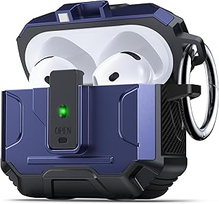 جراب علبة سماعات أذن ايربودز من الجيل الرابع من داسفوند، تصميم صلب من الدرجة العسكرية لحماية كاملة من الصدمات، يدعم الشحن اللاسلكي ومزود بسلسلة مفاتيح وغطاء مغناطيسي وإضاءة ليد أمامية مرئية (أزرق)