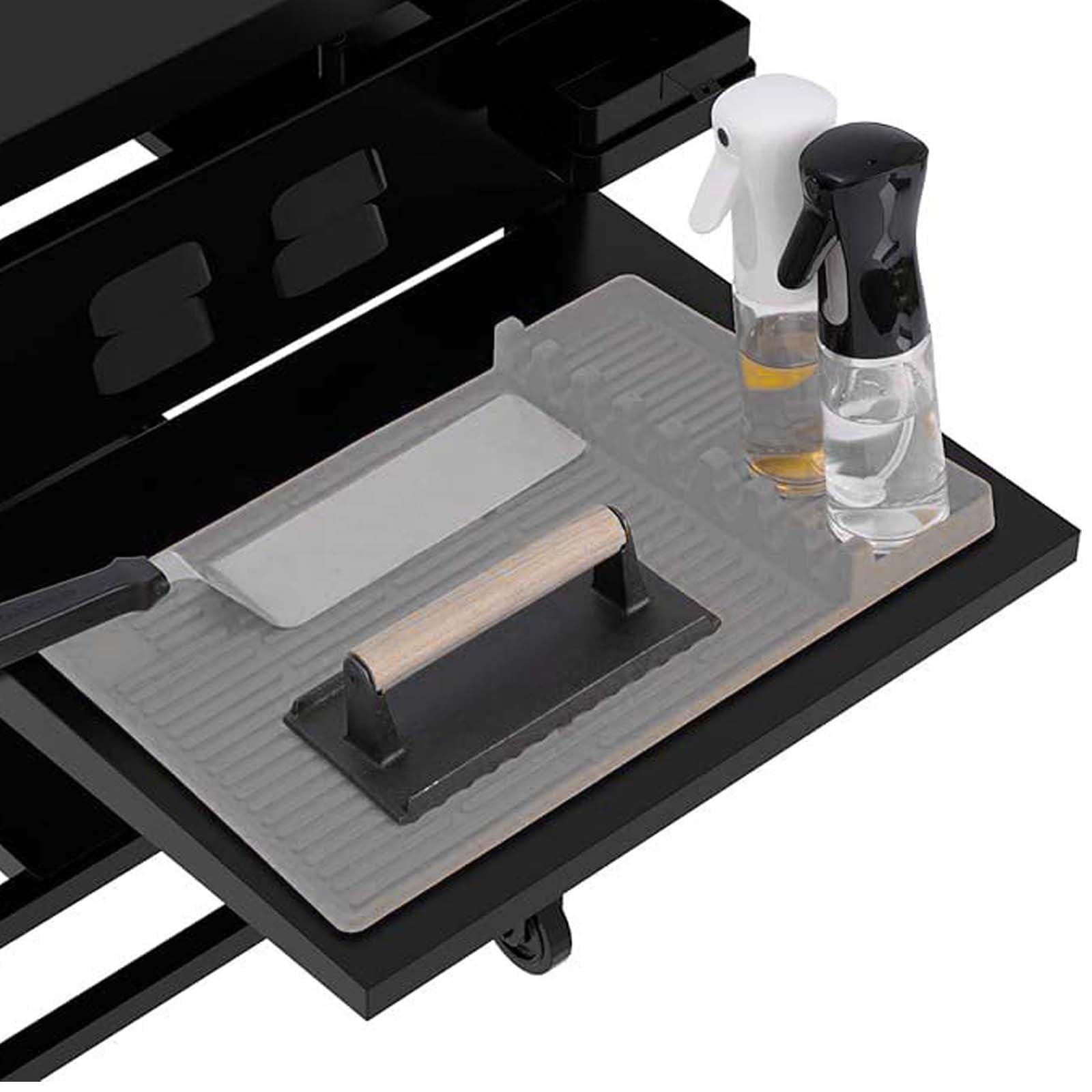 3 in 1 Grill Side Shelf Mat,Silicone Large Non-slip Grill Tool Mat for Blackstone,Utensil Rest with Drip Pad for Flat Top Grill Accessories, Outdoor Grill Utensils Holder for BBQ,Gray